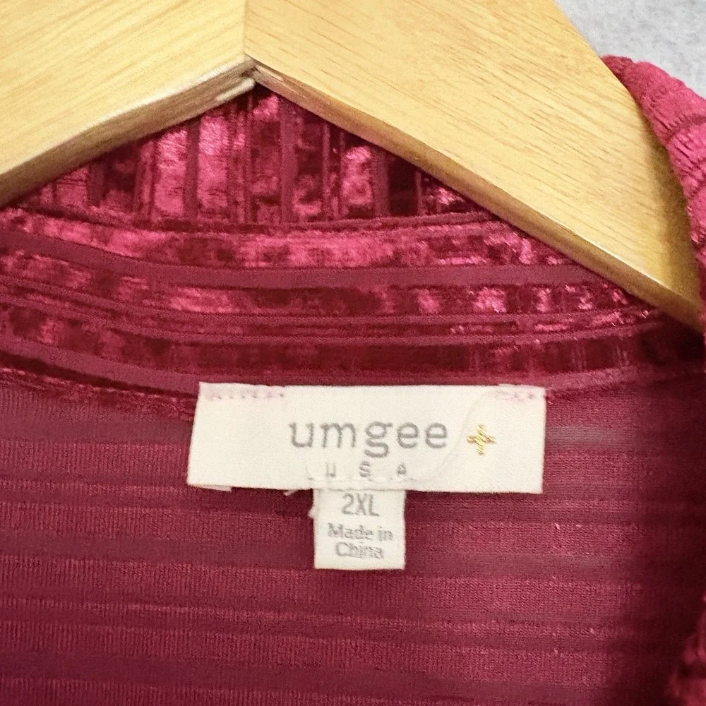 Umgee Womens Velvet Burnout Grunge Whimsigoth Button Top Size 2X Red Vamp Stripe - Picture 8 of 9